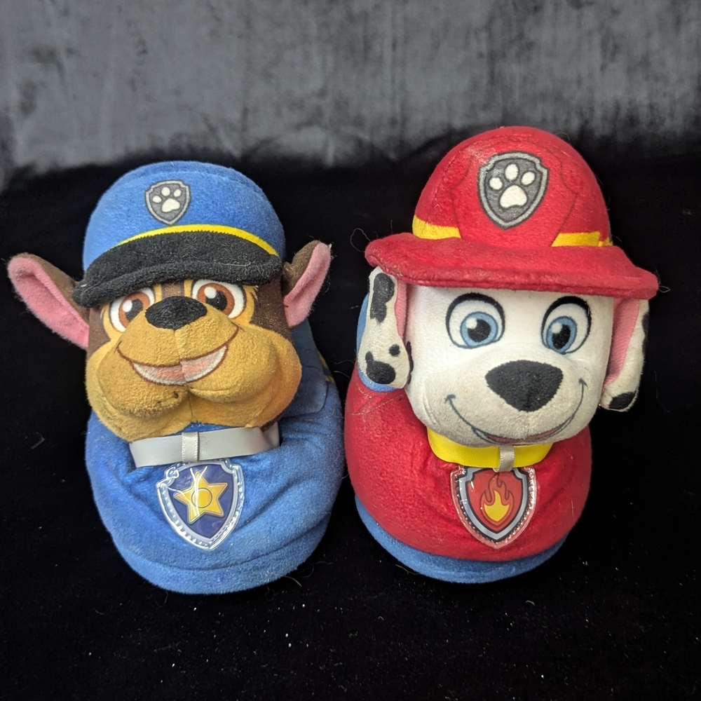 Paw Patrol Plush Slippers For Kids Toddlers - Chase & Marshall - Size 7-8